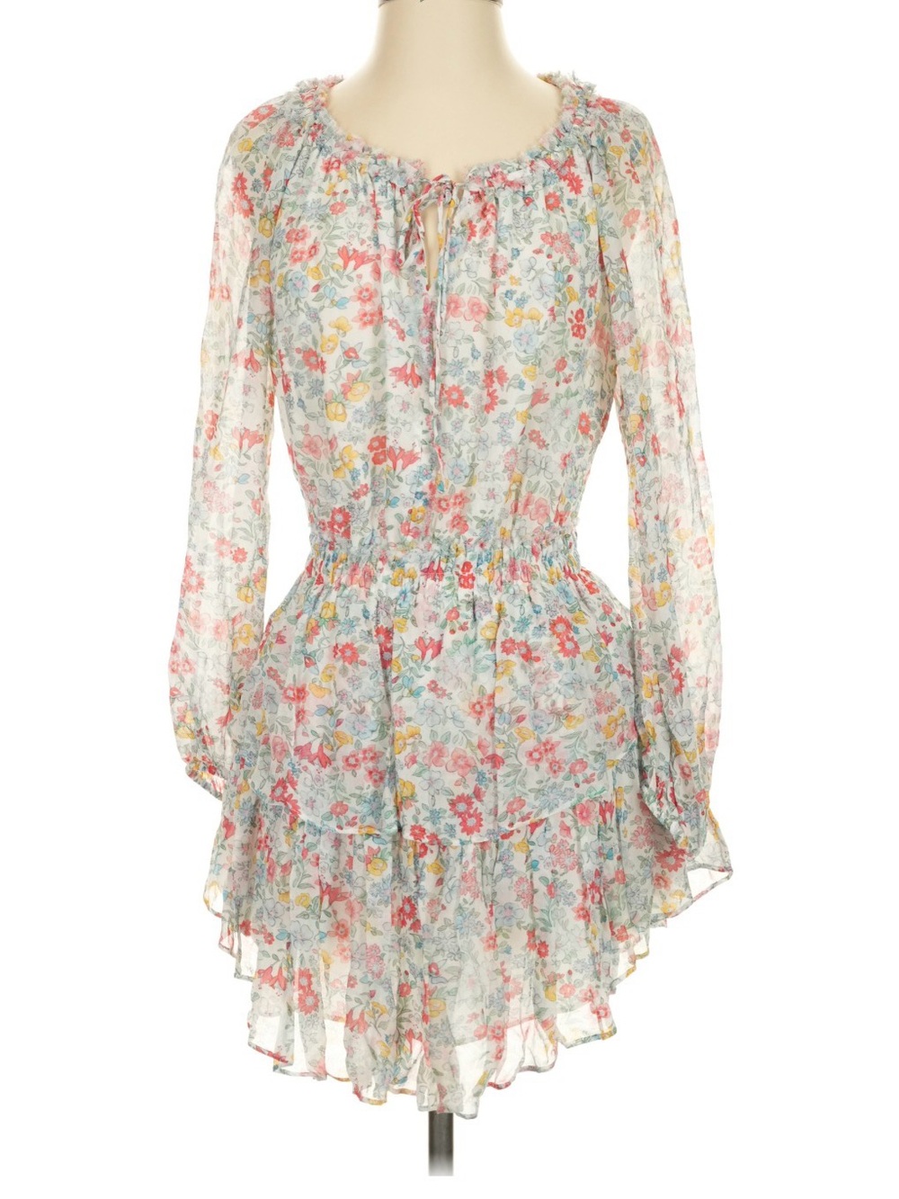 Love shack Fancy Print Sheer Long-Sleeve Mini Dress - Multicolor